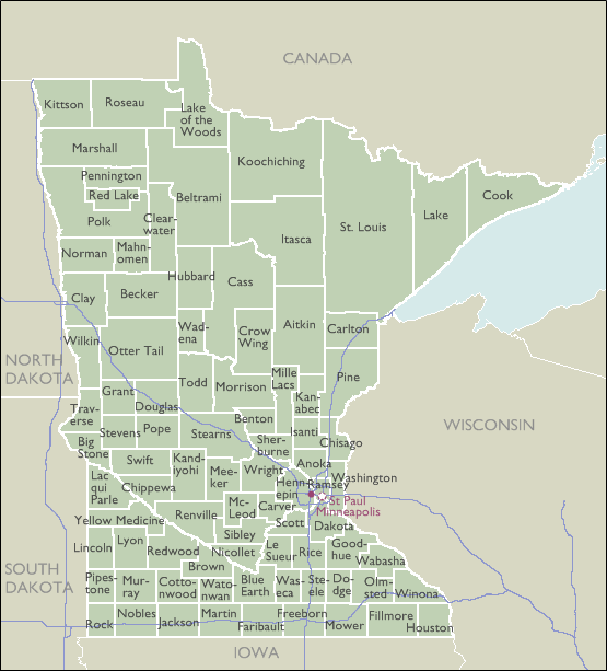 County Zip Code Maps of Minnesota