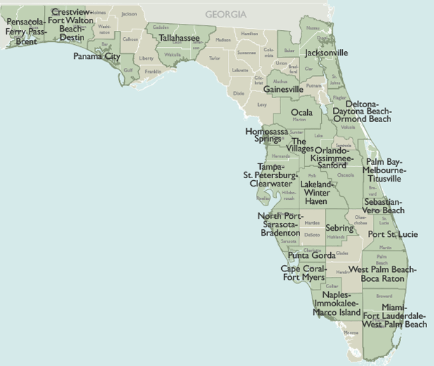 Metro Area Zip Code Maps of Florida